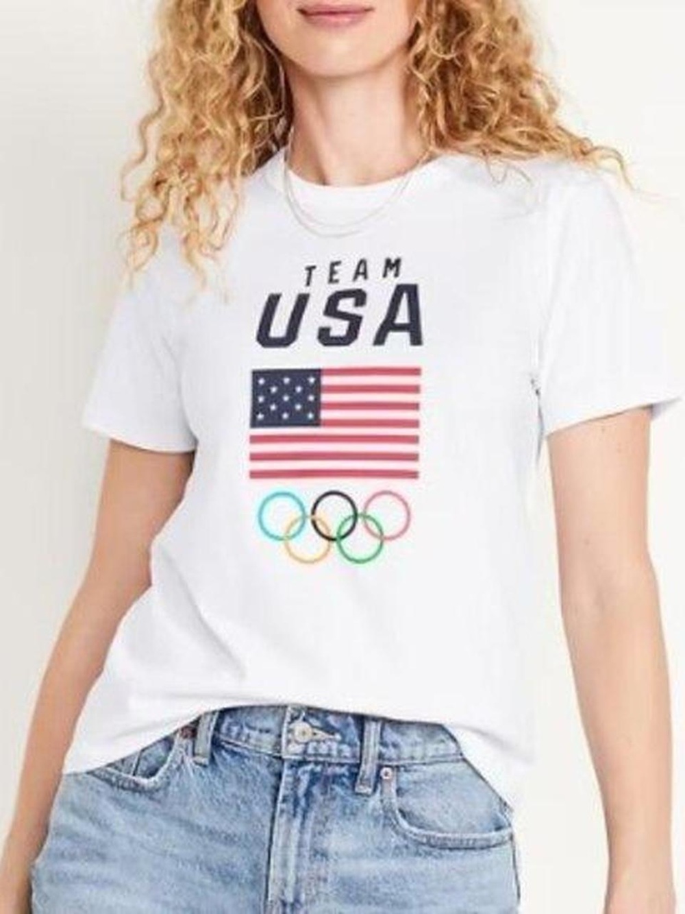 Team USA Olympic Flag & Rings White Graphic T-Shirt XL NWT